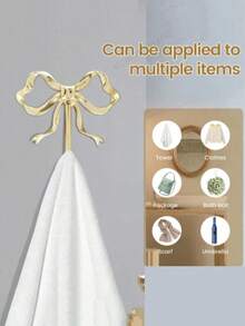 Gold Bowknot Wall Hook, Gold Bowknot Hanger, Brass Bowknot Wall Hook, Door Hook, Towel Hook, Brass Clothing Hook, Suitable For Wedding, Bathroom, Living Room, Kitchen Decor Hanging Hook, Brass Metal Wall Mounted Clothes Rack, Suitable For Living Room And Bathroom, Painted Surface, Easy To Install, Retro Ribbon Design Hook, Suitable For Bedroom And Bathroom, Nordic Retro Clothes Hook, Clothes Hook, Bedroom Porch Bathroom Decor, Solid Brass Bowknot Shaped Wall Hook