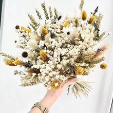1 Bouquet Mixed Flowers Including Baby's Breath, Eucalyptus, Lavender, Natural Plant Flower Bouquet For Vase, Wedding, Bridal Bouquet, Home/Office Decor, Party - Yellow - View 2