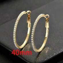 1 Cặp bông tai vòng lớn phóng đại đính đá tối giản, bông tai mặt dây chuyền hình tròn hình học thời trang dành cho nữ - Vàng - Xem 12