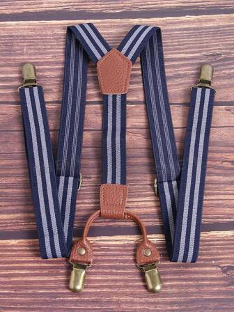 1 件男士 Y 型弹性可调节吊带，成人加长 4 夹背带，2.5 厘米条纹裤肩带弹性腰带裤子吊带