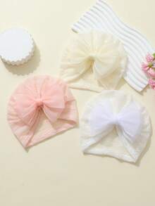 jralon Set de 3 gorros de tul con lazo lindos para bebés e infantes, diademas elásticas suaves para sesiones de fotos al aire libre y uso diario
