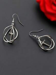 2pcs/Set Fashionable Minimalist Hollow Cross Lantern Dangle Earrings, Versatile For Daily Wear, Party, Halloween