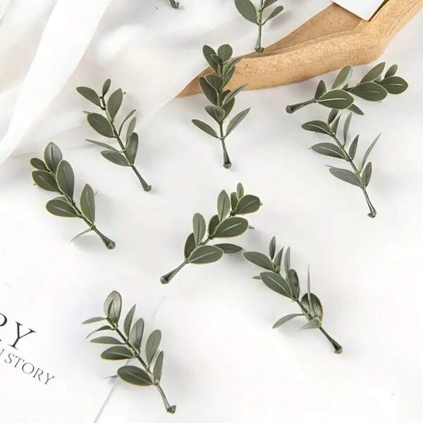 20/10pcs Artificial Green Plant Leaves Valentine's Day Gift DIY Cake Decoration, Candy Box, Birthday Party Decoration, Wedding Flower Basket, Bride Holding Flowers, Home Decoration, Dining Room, Bedroom, Windowsill Decoration, Vase Ornaments, Valentine's Day, New Year Decoration, Outdoor Garden, Start Of School Season