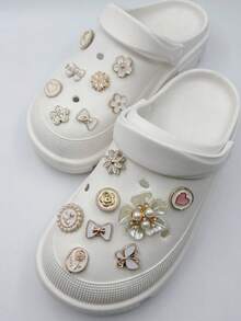16pcs White Pearl Flower, Butterfly, Heart Shaped Shoe Decorations, Suitable For Shoe Accessories, Wristbands, Slippers, DIY - Multicolor - View 3