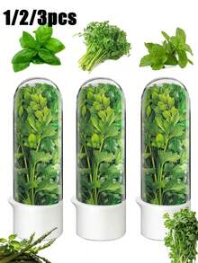1/2/3pcs Refrigerator Herb Preserver, Refrigerator Herb Storage Container, Cilantro, Mint, Parsley, Asparagus Vegetable Preservation Jar, Keeps Vegetables Fresh For 2-3 Weeks