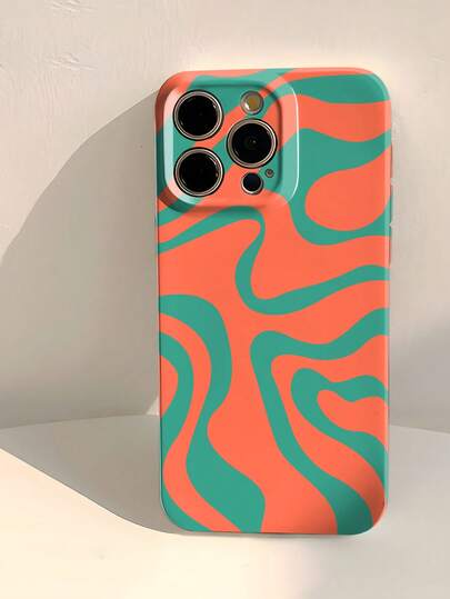 Wave Ripples 1pc Minimalist Artistic Color Block Asymmetrical Pattern Perforated Glossy Film Hard Phone Case, Compatible With IPhone 11/12/13/14/15/16 Pro Max,International Version, Not The Domestic Version