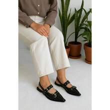 FLATS EN recubierto PUNTA STILETTO CON CORREA EN TOBILLO Y DISEÑO PERFORADO PARA MUJER punk De moda Casual Calle Lindo Estilo de ropa de trabajo casual Negocio Fabulosa Fiesta Sexy Gótico Guay Hebilla Fiesta - Negro - Ver 2