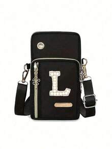 Women's Phone Pouch, Fashionable Pearl Rhinestone Monogram Design, A-Z Letter, Mini Crossbody Bag, Vertical Women's Coin Purse, Sports Armband/Running Wristband, Mini Casual Crossbody Phone Pouch With Earphone Hole, Suitable For Professionals, College Students, Work, Business, Commute, Office, Anniversary, Gift For Lover, Birthday, Valentine's Day, Christmas, Thanksgiving - Multicolor - View 19