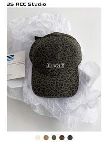 1pc Vintage Leopard Print Letter Embroidered Soft Crown Unisex Baseball Cap, Fashion Streetwear Curved Brim Cap