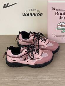 Nuevos zapatos deportivos casuales para mujer de la serie Warrior 2025 Otoño, de cordones dobles y parte superior baja, color rosa, transpirables, suela blanda, ligeros, duraderos, adecuados para correr al aire libre, uso estudiantil en el campus y desplazamientos diarios