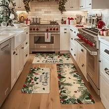 1/2/3 件装加厚 0.47 英寸/1.2 厘米圣诞厨房地垫套装 - 圣诞装饰，一品红图案，防滑记忆海绵底，适用于厨房、家庭办公室、洗衣房、浴室装饰 - 彩色 - 查看 7