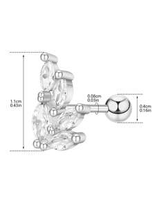 1 pièce Boucle d'oreille à tige en acier inoxydable zirconium argent décontractée, bijou de piercing de cartilage unisexe de luxe pour usage quotidien