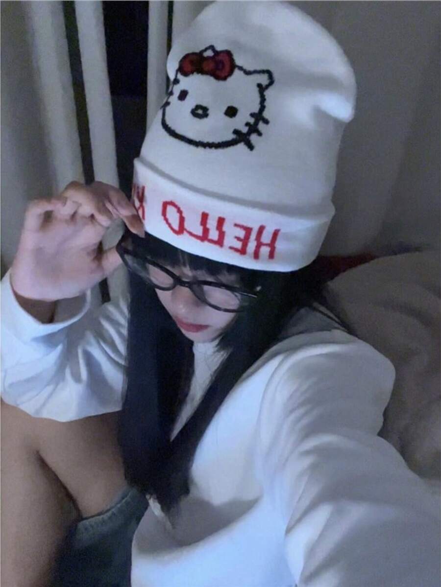 Sanrio 1 Peça Chapéu Fofo de Desenho Animado Warm Hello Kitty, Pelúcia Grossa Adequada para Outono/Inverno