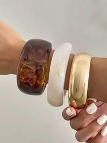 3pcs Exaggerated Asymmetrical Resin Semi-Transparent Bracelet Set For Women, Versatile