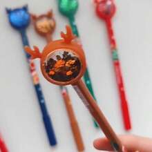 1 pieza Bolígrafo decorativo de alta calidad con brillo, bolígrafo de tinta negra con forma de ciervo y gato de plástico - Para estudiantes, oficina, diario | Diseño colorido | Bolígrafo temático navideño único, útiles de oficina y escolares, gran regalo para estudiantes, varios estilos, escritura suave, caligrafía clara, regalo navideño