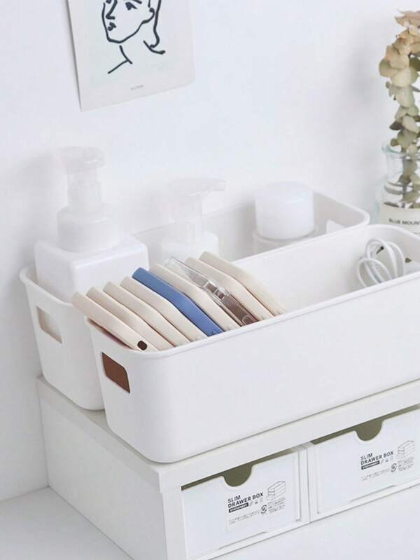 Caja de almacenamiento rectangular multiusos, organizador de maquillaje, caja de almacenamiento de escritorio con tapa abierta para bocadillos/estuche de teléfono/papelería/hogar/dormitorio