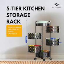 5Tier Kitchen Storage Rack HeavyDuty Metal Shelf Organizer With Wheels Adjustable Shelves For Pantry Cabinet And Countertop