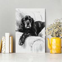 1pc, Realistic Black Cocker Spaniel Dog Canvas Wall Art Print - Elegant Pet Portrait For Living Room, Bedroom, Office Home Decor - Sketch Style Animal Artwork - 彩色 - 查看 1