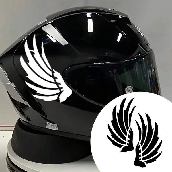 2 paquetes de casco de motocicleta con alas, pegatina para espejo de coche, material de PVC resistente y a prueba de agua, diseño de patrón llamativo, visibilidad mejorada, accesorios estándar elegantes, pegatina de motocicleta, patrón llamativo, adhesión duradera