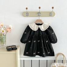 Girls Dress Autumn Lapel Retro Embroidery Baby Girl Princess Spring And Autumn Skirt - 黑色 - 查看 11