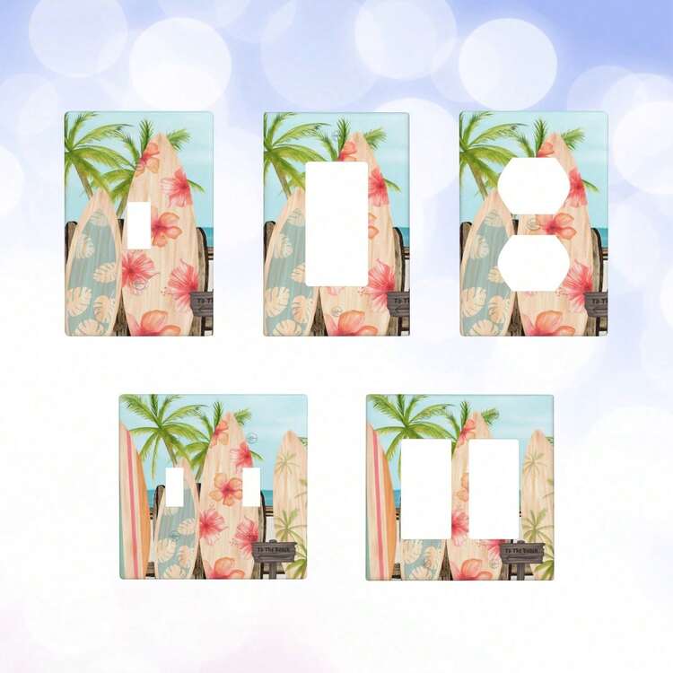 Tropical Floral Light Switch Cover – Double Toggle Outlet Plate With Hibiscus & Palm Leaves For Summer Decor (Thermoplastic, Standard Size)
