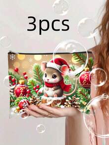 1/3/12pcs Vintage Santa Claus & Pine Cone Snowflake Print Cosmetic Bags - Lightweight Zipper Makeup Pouch, Polyester Travel Toiletry Organizer With Double-Sided Vivid Print, Suitable For Holidays, Parties, Travel, Ideal Gift For Women, Compact & Elegant Pattern Design Handheld Makeup Bag,Makeup Pouch,Cosmetic Bag,Travel Essential,Large Capacity,Large Makeup Bag,Christmas Gifts,Pouch,Travel,Gifts For Women,Women's Necessaire,Travel Essential,Pouch,Clutch / Small Handbag,Necessaire,Makeup Organizer,Makeup Organize,Pouch,Brush Holder,Mini Pouch,Large Capacity Pouch