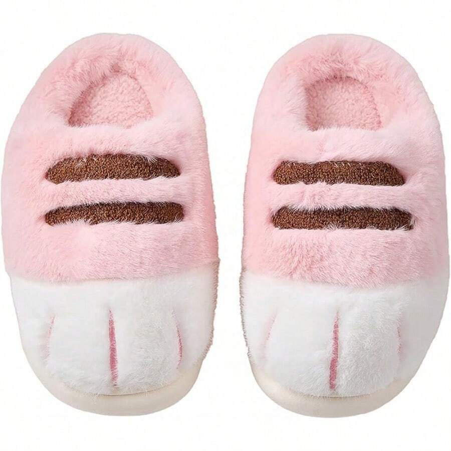 Plush Cat Paw Slippers,Non-Slip Soles, Cozy And Cute SlippersChristmas - A-粉紅 - 查看 1