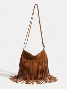 Retro-chic Handtasche mit matter Oberfläche, neue koreanische Mode Damen Umhängetasche, einfache und vielseitige Damen Umhängetasche, einzigartiger vintage Quasten Umhängetasche, 2025 Mode große Kapazität Nische Schultertasche - Braun - Übersicht 6