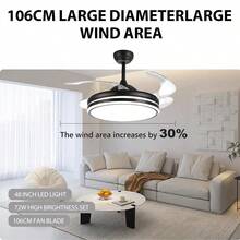 Kasotile 白色/黑色可伸缩吊扇灯，3 种颜色变化，6 种速度设置，定时器设置，42 英寸静音 LED 隐形吊扇吊灯，适用于卧室客厅、会议室、餐厅，增强空气流通，确保您不会感到闷热 - 1 件装（遥控器，不含电池）