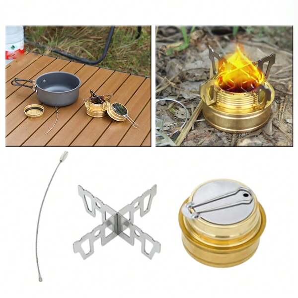2/1 Peça Fogão de Álcool Portátil e Mini, Suporte de Aço Inoxidável Resistente ao Calor, Utensílios de Cozinha Duráveis e Compactos com Tampa e Tampão de Vedação para Camping, Mochilão, Trilha e Piqueniques, Acessórios para Outdoor