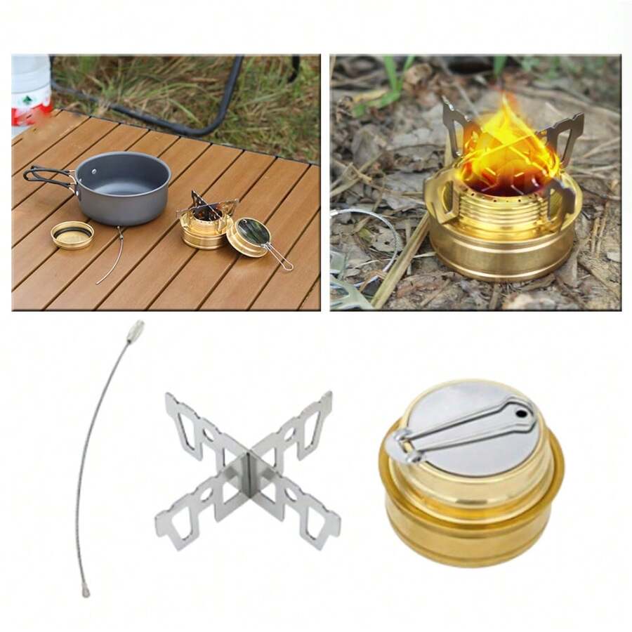 2/1 件便携式迷你酒精炉耐热不锈钢支架耐用紧凑炊具带密封盖和盖子适用于露营背包徒步旅行登山和野餐，户外配件 - 彩色 - 查看 1