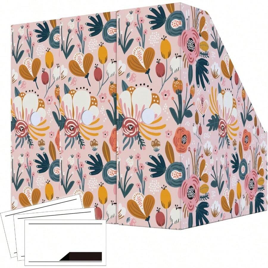 6 Pack Cardboard Magazine Holder Premium Magazine File Organizer Large Volume Storage Box As Book Bins Or Folder Holder For Desk Pink Floral
