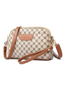 Nueva bolsa de hombro clásica de moda con decoración de letras de payaso, de 8.6 X 5.9 X 1.9 pulgadas, bolsa vintage cuadrada conúltiples compartimentos, elegante bolso de negocios para ir - Beis - Ver 6