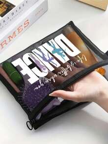 Mesh Cosmetic Bag With Dance Theme Pattern,Red Air Cushion Storage Portable Storage Bag,With The Letters "Dance" And Creative Patterns Of Dancing Girls,Makeup Bag, Skincare Bag, Travel Essentials, Dormitory Supplies, Gift For Women,Gift For Dance,Wedding Bride Gifts, Mother Gifts, Birthday Gifts,Dancers, Girls, Women Storage Bag, Gifts For Friends And Dance Teacher, Bathroom Storage,Lip Oil And Cosmetics Storage Bag.