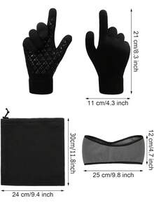 3 件套耳罩头带保暖面罩羊毛围脖触摸屏冬季针织手套男女款