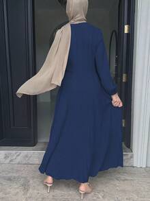 Đầm dài màu trơn, dáng suông ôm eo, thanh lịch, thích hợp cho mùa xuân. - Màu xanh lam - Xem 4