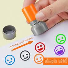 Set de 1 pieza/2 piezas de sellos divertidos de maestro, sellos de cara sonriente/triste con emociones - Sellos de oficina de maestro, artículos de papelería esenciales para volver a la escuela - Marca 2cm - Ver 5