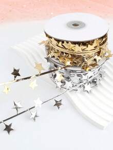 1 ROLLO de Hilo de corona de estrellas doradas, cinta decorativa de 393,7 pulgadas para festivales, adecuada para manualidades, empaquetado de regalos y decoración del Día de San Valentín, cinta de joyería de moda, cinta de empaquetado de cajas de regalo, decoración diaria
