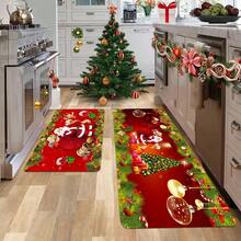 1/2/3 pezzi Tappetino da cucina natalizio di Babbo Natale rosso rinforzato, spesso 1,2 cm, imbottito, antifatica, decorazione natalizia per la casa, tappeto natalizio per la cucina