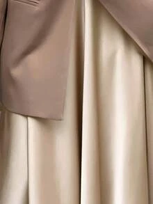 EARO 女式欧美时尚优雅缎面高端日常百搭半身裙，高腰修身弹力及膝 A 字喇叭裙，秋冬 - 杏色 - 查看 5