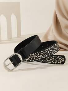 1 Stück Damen Punk Stil Bling Strass Nieten asymmetrische Schnalle Metall PU Gürtel, geeignet für Party, Reise, modischen Sommer, Schule Herbst, Herbst, Halloween