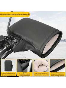 2 件冬季电动摩托车车把套，保暖加厚防水防风 PU 皮手套，反光款式（2 种随机款式） - 均碼 - 查看 16