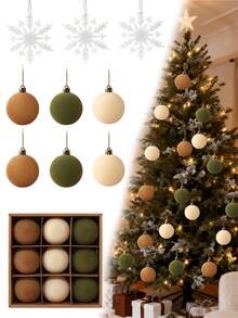 9 pezzi - Palline di Natale in velluto, 8cm, palline di Natale con effetto vellutato, decorazioni natalizie, decorazioni per albero di Natale, decorazioni per feste di famiglia, ornamenti natalizi da appendere per la casa, decorazioni natalizie, matrimonio, regalo di Natale (Marrone, Verde, Beige)