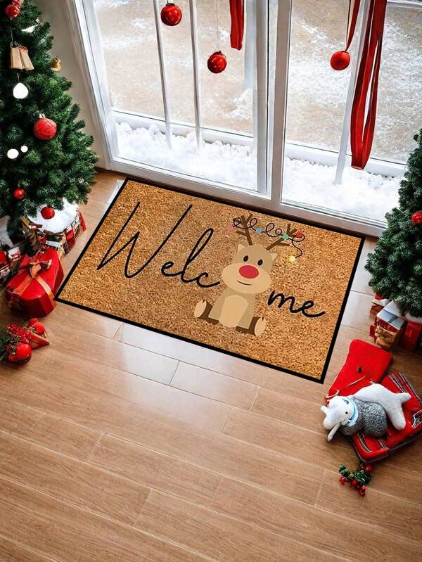 1 Pezzo Zerbino di Benvenuto Natalizio con Cervo - Non lavabile in lavatrice, adatto per uso interno/esterno - Perfetto per camera da letto, ingresso, giardino, decorazione esterna, decorazione da giardino - Ideale come regalo di Natale Tappeto da cucina