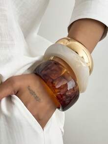 3pcs Exaggerated Asymmetrical Resin Semi-Transparent Bracelet Set For Women, Versatile