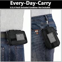 MOZETO - Bolsas para cinturón para hombre, resistente al agua, pequeña bolsa de cinturón con parche de bandera de Estados Unidos, organizador de bolsillo, equipo EDC para trabajo, viajes, senderismo - 1 - Ver 5