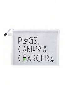 Mesh Cosmetic Bag With Data Cable Pattern,Charger Letter Pattern Design,Red Air Cushion Storage Portable Storage Bag, Makeup Bag, Skincare Bag, Travel Essentials, Dormitory Supplies, Wedding Bride Gifts, Mother Gifts, Birthday Gifts, Gifts For Friends And Teachers, Bathroom Storage, Jewelry Storage, Lip Oil And Cosmetics Storage Bag