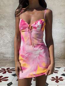 夏季吊带海滩度假性感连衣裙 - 粉色 - 查看 1