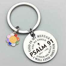 1pc Inspirational Quote & Smiling Face Stainless Steel Keychain, PSALM 91, Gift For Family, Friends, Birthday, Halloween, Christmas