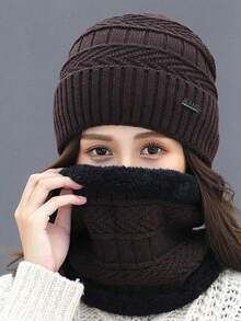 2pcs Pleated Knit Hat And Gloves Set For Women, Solid Color, Comfortable And Warm For Outdoor Use In Autumn/Winter, Fashion Versatile Knitted Beanie And Gloves Set, Suitable For Skiing, Cycling, Fishing, Commuting, Ideal Gift Accessories For Winter